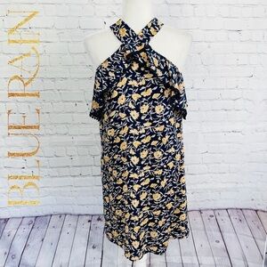 BLUE RAIN Navy Blue & Yellow Floral Mini Dress - SMALL
